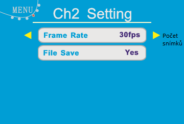 5.2.2 CH1 setting - Nastavení kamery 1 V menu se pohybujete opět směrovými tlačítky na dálkovém ovladači (nahoru, dolů). Pro změnu parametru použijte tlačítka vpravo vlevo.