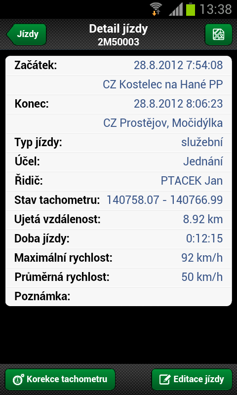 Jízdy a jejich zobrazení na mapě Aplikace WD Mobile obsahuje pochopitelně knihu jízd, protože je to základní