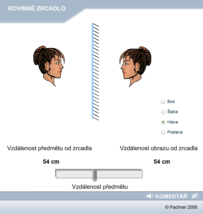 ZOBRAZENÍ ROVINNÝM ZRCADLEM 1) OBRAZ vytvořený rovinným zrcadlem je: a) zdánlivý (vzniká za zrcadlem) b) přímým (vzpřímený) c) stranově převrácený d) stejně veliký jako