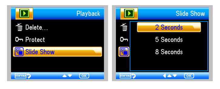 (5) Prezentace V režimu náhled stiskněte klávesu pro vstup do sub-menu, vyberte časový interval a potvrďte stlačením