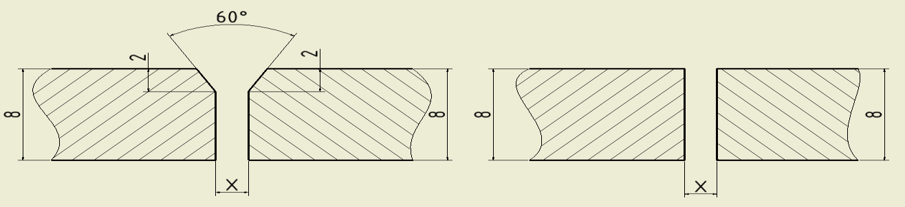 Tlouštka svařenců je 8 mm s delkou svaru cca 15 cm. Zvar svaru je zachycen na obr.6. Obr. 6. Skici svarů 5.