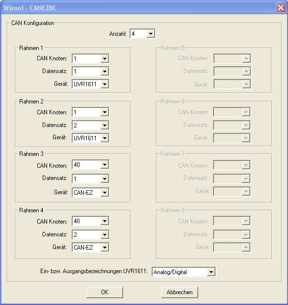 Nahrávání dat z hodnot CAN-EZ Pro datový přenos potřebujeme Bootloader BL-NET (od verze 2.14). Program Winsol (od verze 1.