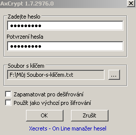 Obrázek č. 31: Chybové hlášení Zdroj: AxCrypt Klíč v mém případě vypadal takto yitl kcqx E5Sf KOSo t8x9 y55l gyfn WKVD 8d0m 5sc9 pku=. Poté si stačí pouze vybrat, jak uţivatel chce šifrovat.