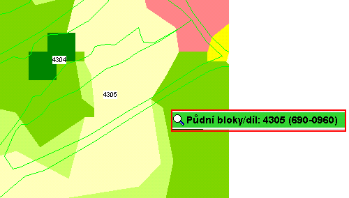 Obrázek 14 Zobrazení erozní ohroženosti v mapě Protierozní opatření na PB/DPB a jednotlivých pozemcích si v mapě si můţete v uţivatelském stromě aktivovat pod odkazem Protierozní opatření.