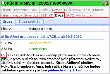 Na panelu PB/DPB, záloţce Eroze, se nachází odkaz, pod kterým jsou uvedeny půdoochranné technologie.