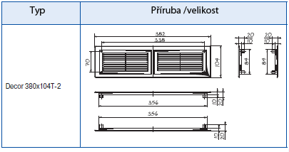 Decor 380x104T 2 Popis: BLAUBERG ventilační mřížky jsou navrženy tak, aby byl v určených prostorech zajištěn správný proud vzduchu.