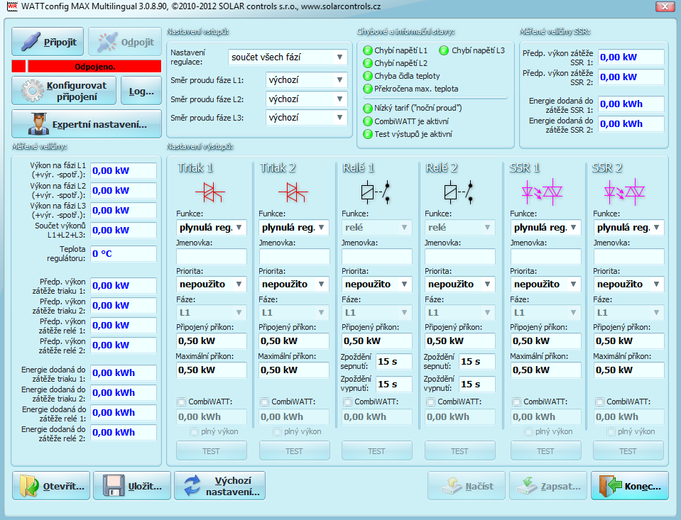 Obrázek 10: Hlavní okno ovládacího programu pro modely WATTrouter CWx SSR.