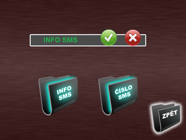Uživatelský manuál GSM V okně se nastavuje povolení na zasílání SMS zpráv, což je potvrzeno zeleným textem info sms v šedém poli. Při zakázaném zasílání SMS zpráv je text červený.