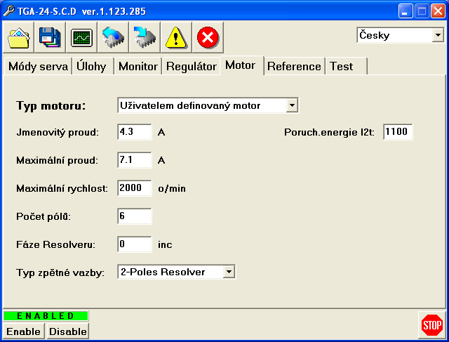 3.5 MENU Motor V menu Motor je možno zvolit předdefinovaný typ motoru, nebo si nadefinovat parametry ručně.