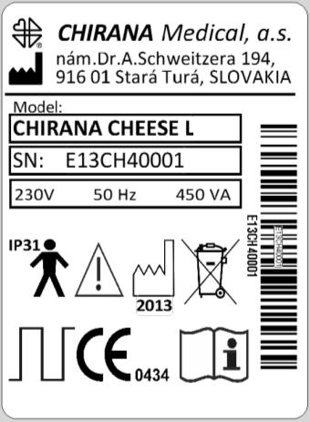 4.3. Výrobní štítek Výrobce Rok výroby S/N Výrobní číslo Stupeň ochrany krytím Klasfkace typu B Seznamte se s upozorněním uvedeným v návodu k použtí Přístroj nesmí být lkvdovaný s bežným odpadem Doba