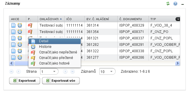 POZOR! Údaje o adrese subjektu v Detailu hlášení jsou platné ke dni přijetí hlášení. Údaje uvedené v Detailu subjektu (kapitola 6.