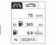 124 Přístroje a ovládací prvky Nabídka Informace o jízdě/palivu na displeji vyšší úrovně Otočením nastavovacího prvku vyberete jednu z podnabídek: Počítadlo kilometrů jízdy 1 Počítadlo kilometrů