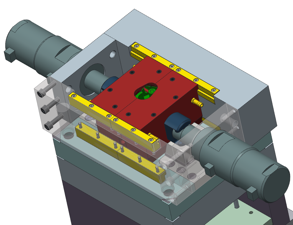 Přímočarý pohyb tvárnic bude ovládán z každé strany jedním hydraulickým válcem.