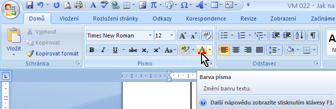 Pás karet ve Wordu Většina aplikací balíku Microsoft Office 2007 pouţívá nový způsob ovládání, tzv. pás karet umístěný na horním okraji stránky nad otevřeným dokumentem.