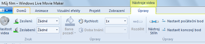 Live Movie Maker je aplikace určená k editaci videozáznamu, funguje v operačních systémech Windows Vista a Windows7 Importovat video Klepněte na prozatím jediné aktivní tlačítko Přidat videa a