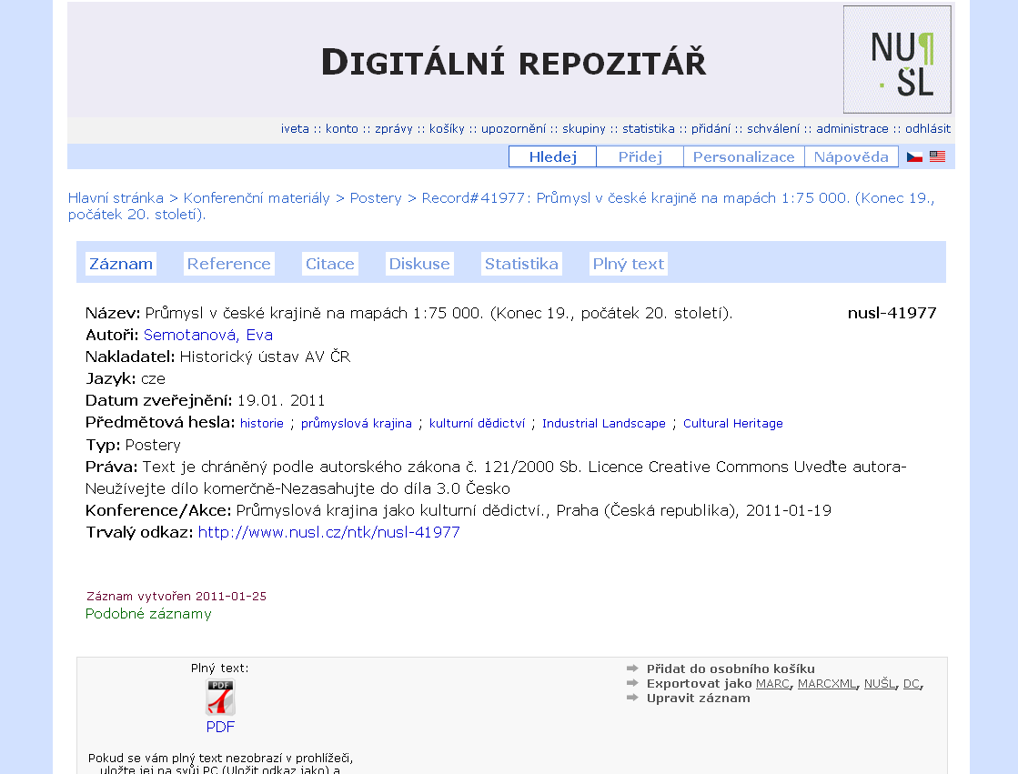 Obr. 3 Digitální dokumenty z Historického ústavu AV ČR v Centrálním