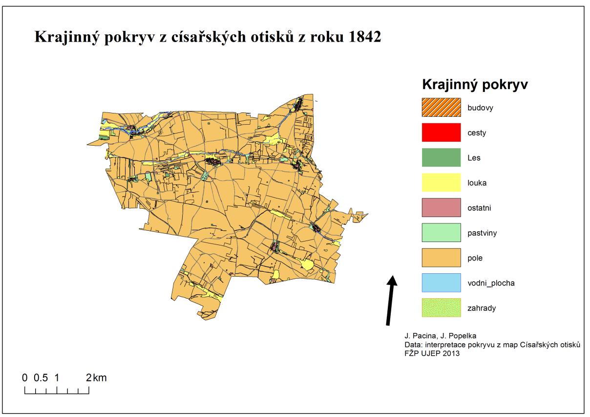 Struktura krajiny v roce 1842 uvedená v procentech Struktura krajiny z dat ZABAGED Největší podíl krajiny má povrchová těţba s 25,495km 2.