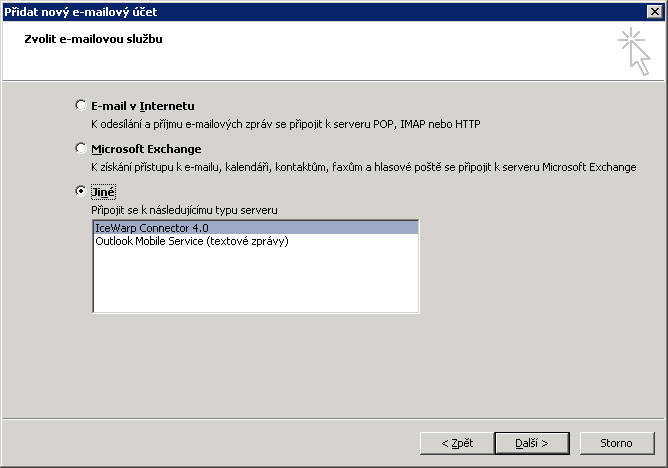 6. Jako typ účtu zvolte možnost IceWarp