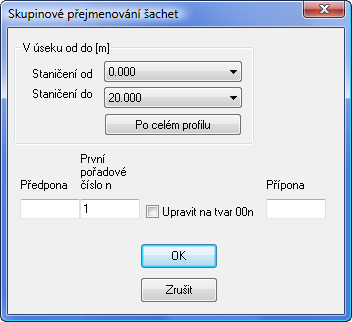 Niveleta odtoku s tlačítkem spouštějícím panel pro zadání nivelety spádem. Niveleta vtoku s tlačítkem spouštějícím panel pro zadání nivelety spádem.