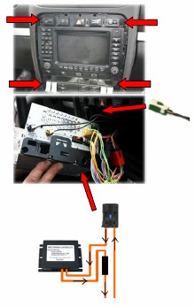 Montáž adaptéru s MI109 Popis pro vozidla Porsche Cayenne se systémem PCM 2.1 Upozornění: Montáž provádějte pouze při vypnutém zapalování. 1.