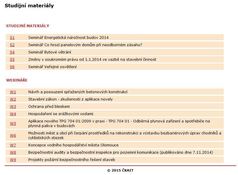 Vybrané podklady, sborníky a prezentace k seminářům a webináře, pořádané ČKAIT a zařazené do