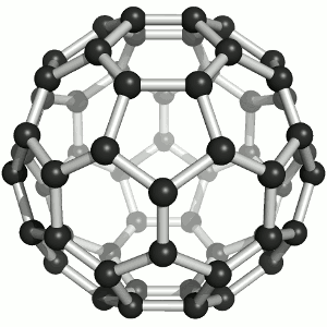 klastry poskládané z atomů uhlíku složené z pěti- a šestičlenných kruhů atomů uhlíku