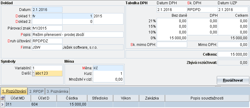 Program DUEL pracuje s KH zcela automaticky na základě použité skupiny DPH v jednotlivých záznamech v Účetním deníku, případně v Pomocné evidenci DPH.