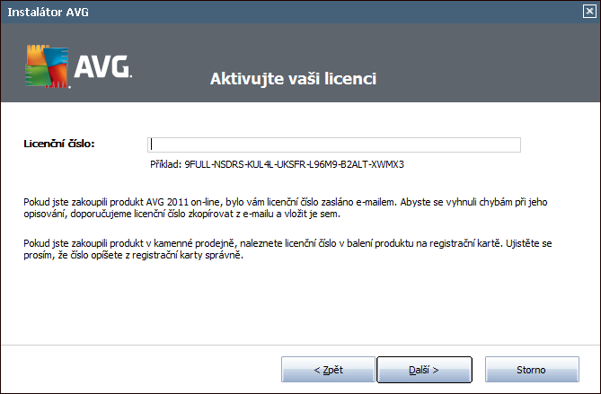 4.2. Aktivujte vaši licenci V dialogu Aktivujte vaši licenci je třeba zadat do textového pole vaše licenční číslo.