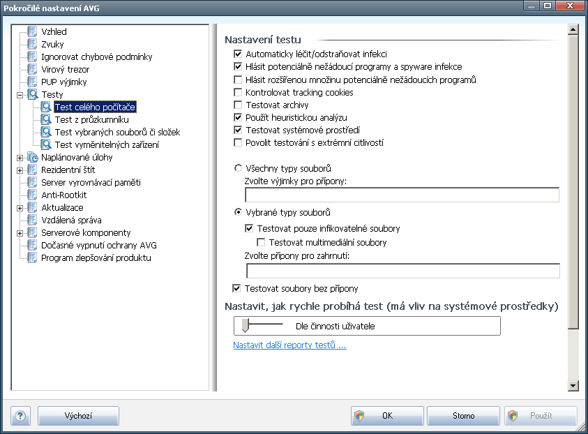 11.6. Testy Pokročilé nastavení testů je rozděleno do čtyř kategorií, které odpovídají jednotlivým typům výrobcem definovaných testů: Test celého počítače - výrobcem nastavený standardní test Test z