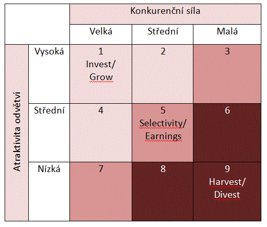 ANALÝZA ZDROJŮ A KOMPETENCÍ ORGANIZACE - GE Políčka s označením vítězové nebo také zelená zóna 1,2,4 představují SPJ s dobrým potenciálem.
