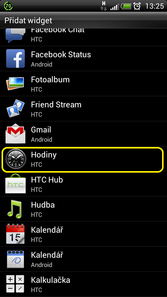 Krok 4: Uživatel vybere widget pro přidání hodin.
