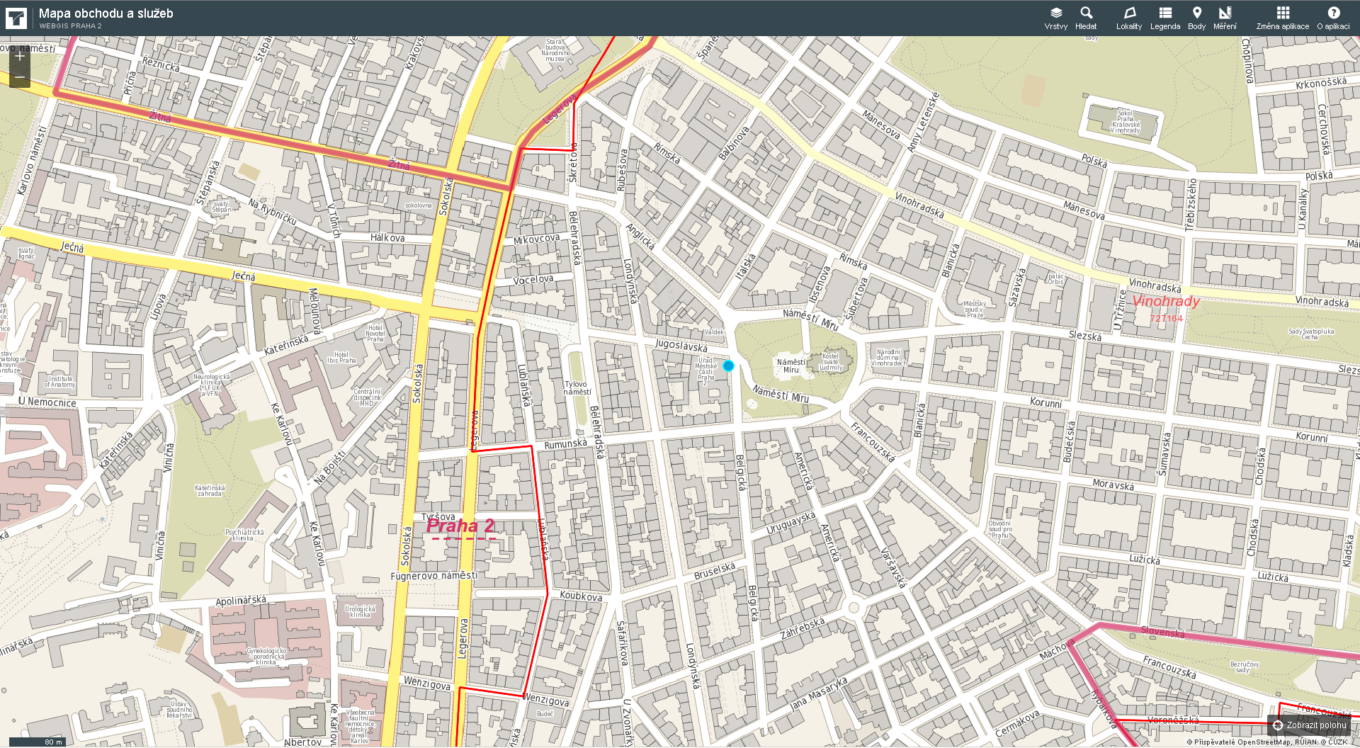 LOKALIZACE NA MAPĚ - funkce zobrazit polohu uživatelé prohlížející si mapu obchodu a služeb na mobilním zařízení (tablety, chytré mobilní telefony) se zabudovaným GPS modulem, mohou svoji polohu