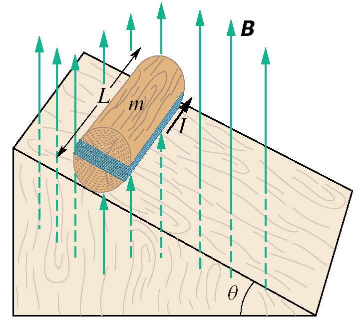 16. prosince 2008 FI FSI VUT v Brn 4 12. Obrázek 5 zobrazuje dřevěný válec o hmotnosti m = 0, 250 kg a délce L = 0, 100 m, kolem něhož je v podélném směru hustě navinuto N = 10 závitů vodiče.