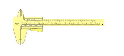 Postup při měření posuvným měřidlem: Mezi čelisti posuvného měřidla sevřeme daný předmět. Na nulové rysce odečteme základní rozměr.