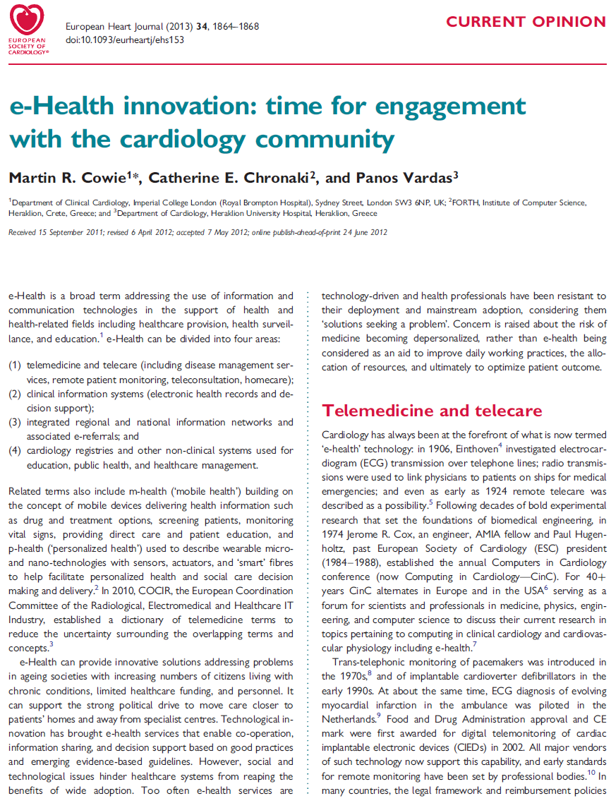 ehealth: Time for engagement with the cardiology