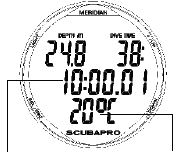 3. Meridian jako potápěčský počítač 3.12 Režim měřícího přístroje (GAUGE) Nachází-li se počítač Meridian v režimu měřícího přístroje (GAUGE), bude pouze monitorovat hloubku, čas ponoru a teplotu.