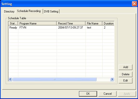 Jak již bylo řečeno v části 5.2.4, Programování záznamu zpřístupníte z nabídky Settings (Nastavení). Toto je Váš seznam naplánovaného nahrávání.