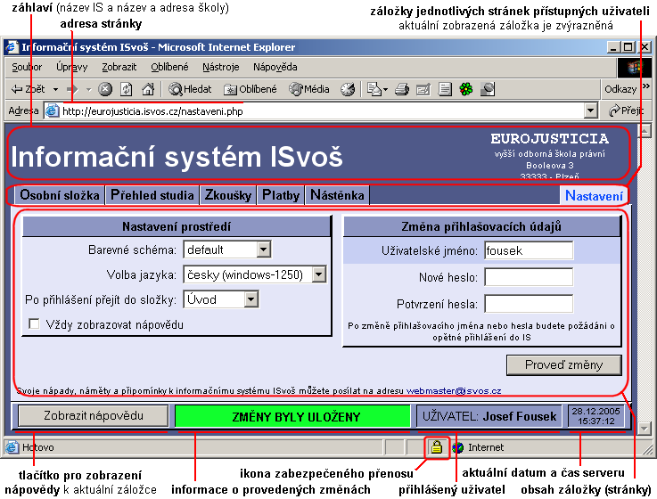 ČÁST IV - Základní popis rozhranní Internetové webové rozhranní informačního systému ISvoš bylo koncipováno tak, aby bylo co nejjednodušší a nejpřehlednější.