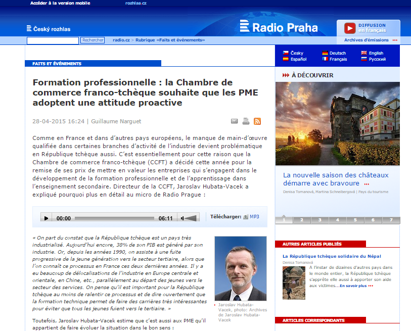 La Chambre de commerce franco-tchèque souhaite que les PME adoptent une attitude proactive Francouzsko-česká obchodní komora: Malé a střední podniky by měly být