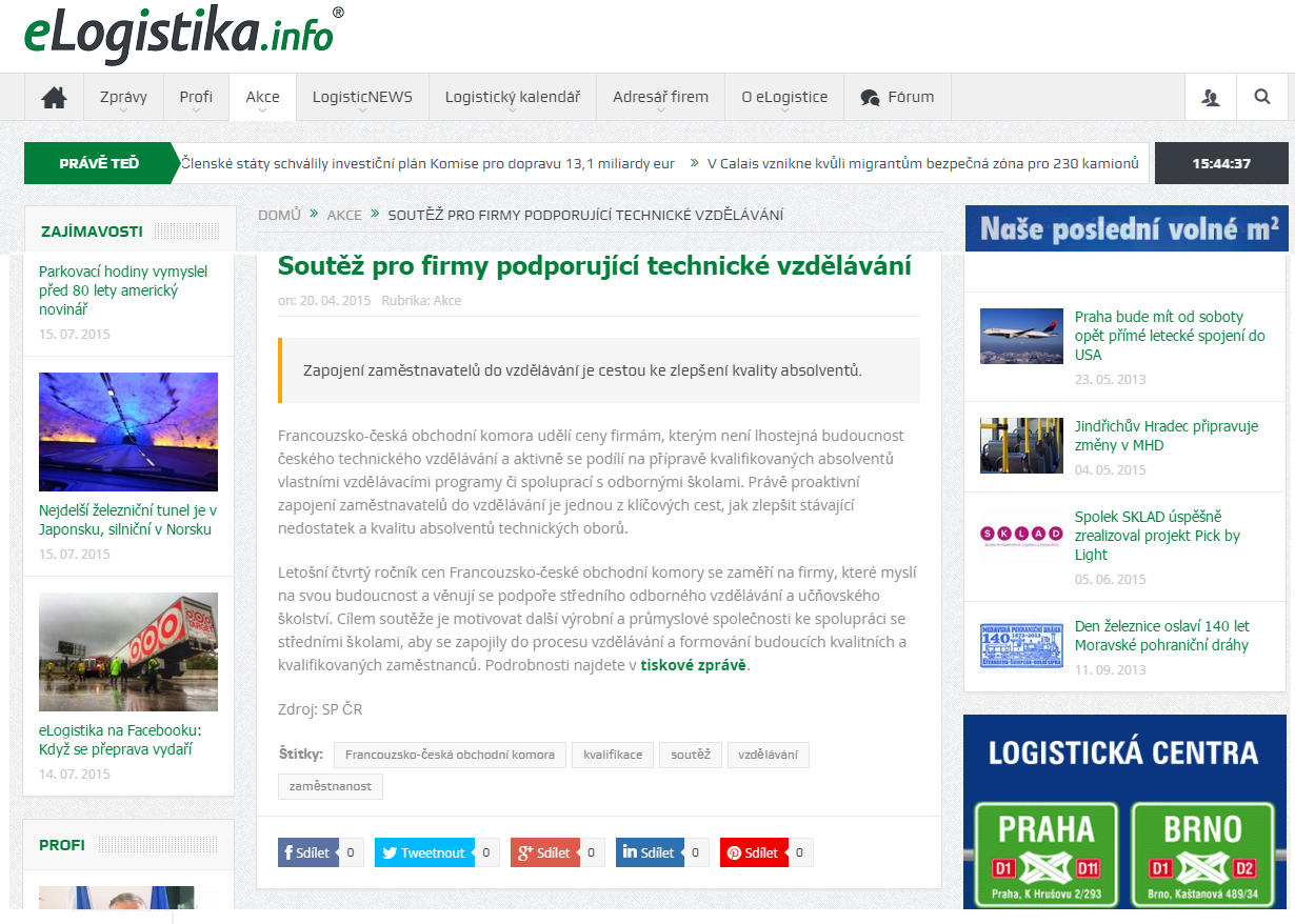 Soutěž pro firmy podporující technické vzdělávání Concours pour les entreprises qui soutiennent la formation technique