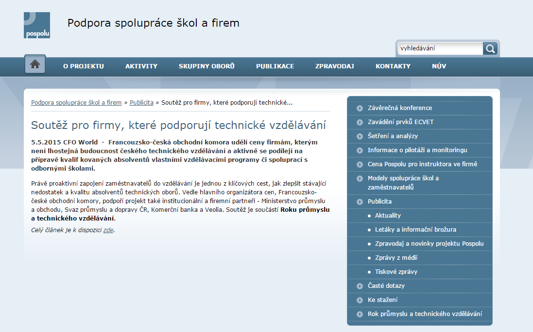 Soutěž pro firmy, které podporují technické vzdělávání Une compétition pour des entreprises qui soutiennent activement la formation technique