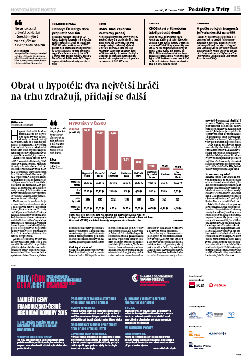 INZERCE: Laureáti Ceny FČOK 2015 INSERTION PUBLICITAIRE : Lauréats du Prix de la CCFT