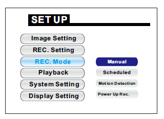 5.2.1 REC. mode nastavení nahrávání Toto menu slouží k nastavení a aktivace módu detekce pohybu.