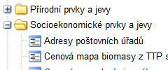 Obrázek 4: Mapové okno a složka Socioekonomické prvky a jevy na záložce Mapové kompozice Obrázek 5: Dialogové okno na vložení dat do mapy Kliknutím na tento řádek se objeví