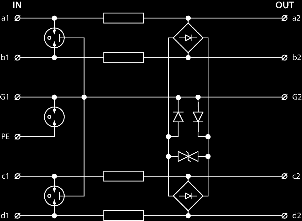 Signálové linky DMHF-xxx V/1-4(F)R1 xxx - 6, 24 DC Jmenovitý výbojový proud (8/20µs) 10 ka
