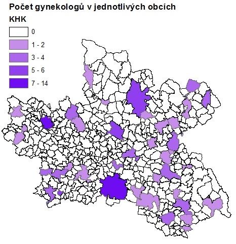 Obrázek 25: Počet ženských praktických lékařů v obcích KHK Zdroj: vlastní dle [29] 6.1.