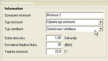 Nastavení místnosti Informace o místnosti Označení místnosti: Zde můžete zadat název místnosti. Typ místnosti: Zde lze zvolit z předdefinovaných typů místností.