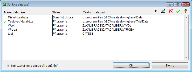 Správce databází Snadný výběr ze seznamu dostupných databází Jednoduchý výběr/přidání/úprava databáze Jedna