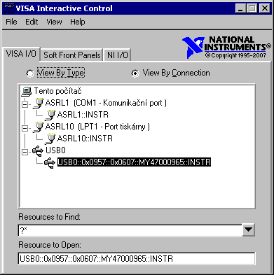 Caliber Nastavení VISA na kartě přístroje 1) Nalezení identifikace