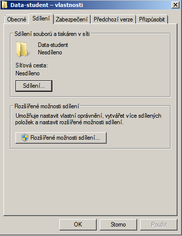 10. Nastavte, aby skupina Student měla sdílenou složku Data-student s právy číst a psát jako disk Z (Vytvořit složku Data-student na disku C,
